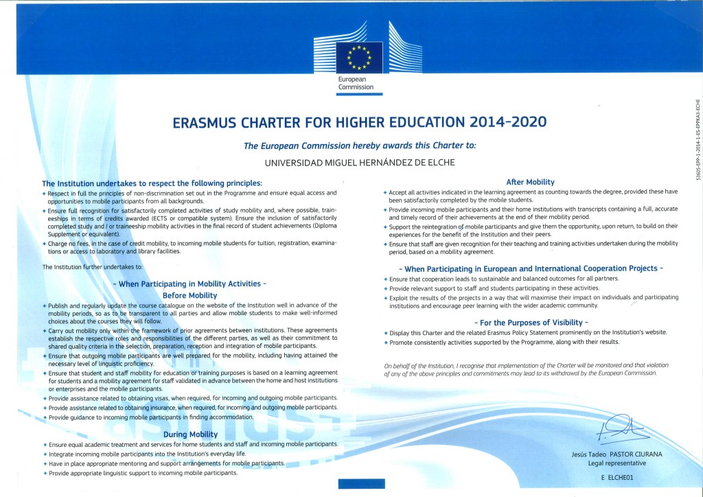 Carta Erasmus+ 2014-2020 UMH